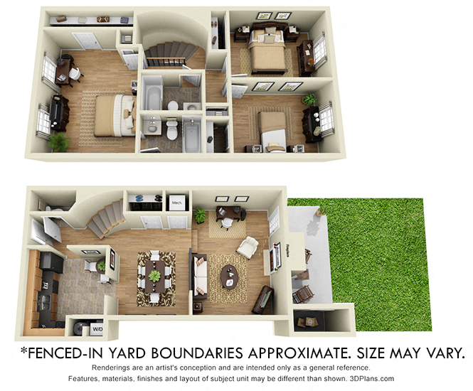 Floor plan for 3 beds, 2.5 baths, 1489 sqft